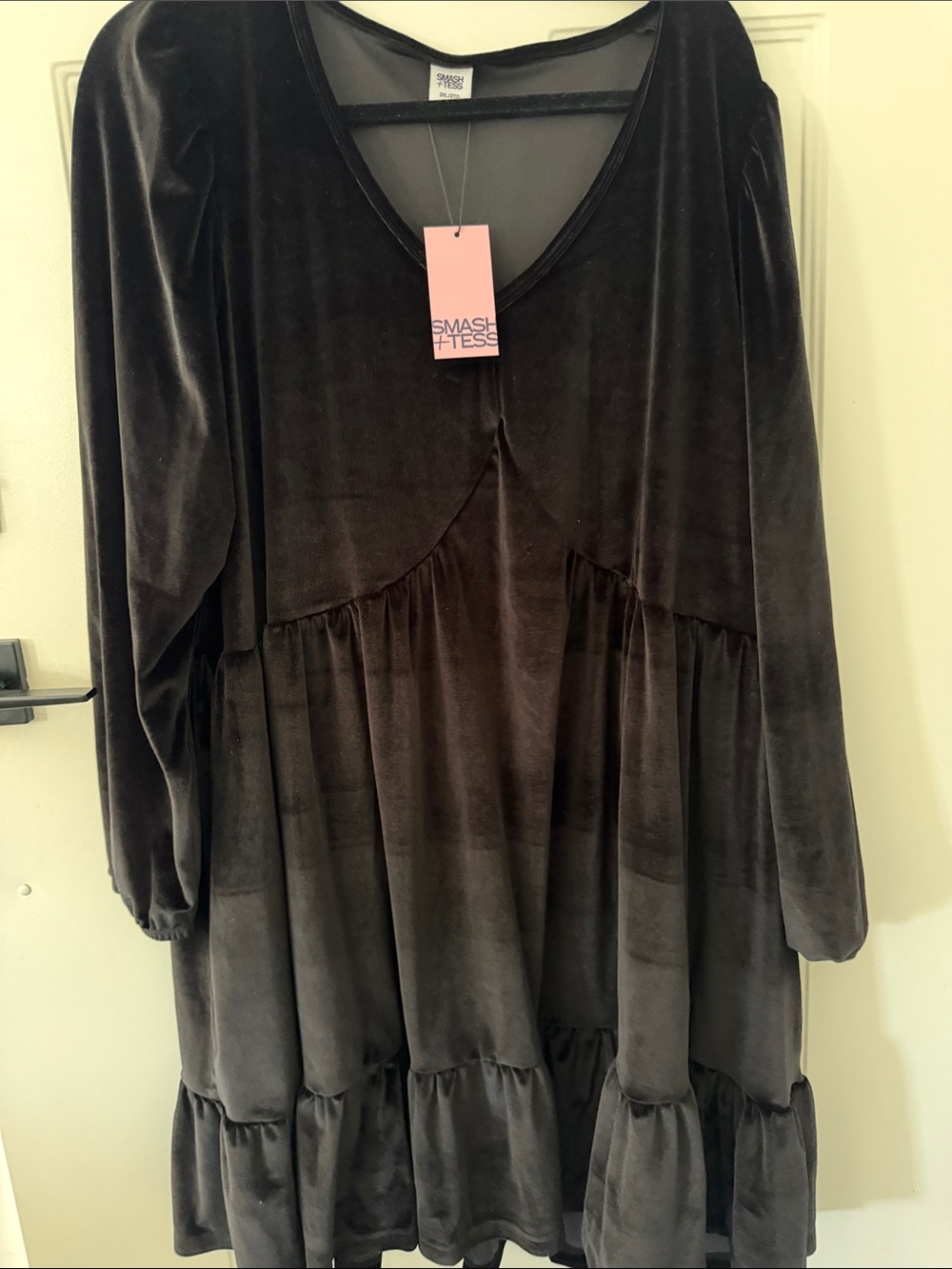 Smash + Tess Black Velvet Tiered V-Neck Tunic